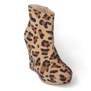  Cheetah Print Wedge High Heel Ankle Boots: Shoes