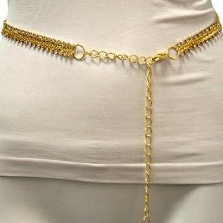  Heavy Gold Tone Metal Triple Link Chain Belt: Clothing