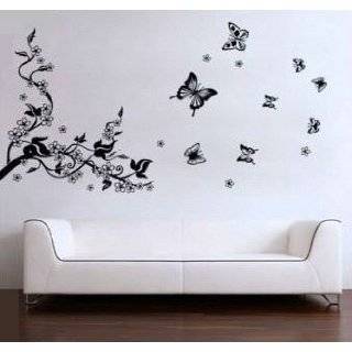   Decal Sticker   Plum Blossom Tree Branch and Flying Butterflies