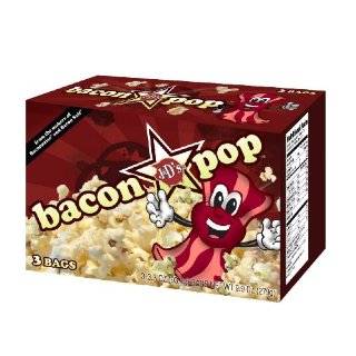 BaconPop (Bacon Flavored) Microwavable Popcorn, 3 Count Boxes 