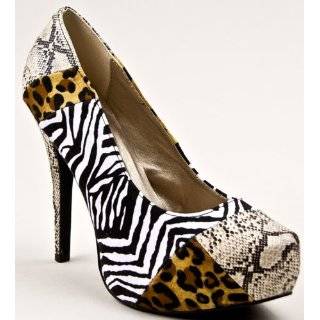   Qupid System Camel Leopard Zebra Print Velvet Patchwork Pumps: Shoes