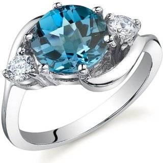   14k white gold 3 Stone Blue Topaz and Diamond Ring Size 6 Jewelry