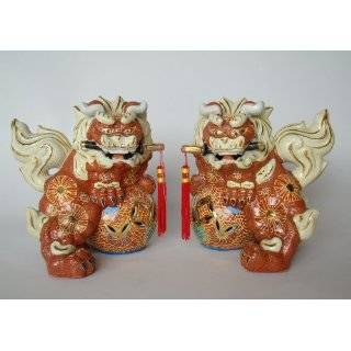  Chinese Fu Dogs (Foo Dogs) with Swords   Hand Painted 