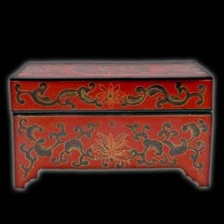  Chinese Etched Red Lacquer Dowry Box 