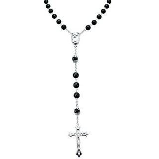  Sterling Silver Onyx Rosary Necklace   17 Inch 