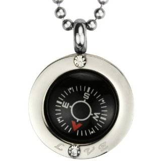   Steel Silver Tone Large Direction of Love Compass Pendant Necklace