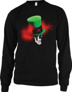 Mad Hatter Skull Mens Gothic Thermal Shirt, Skull With Red