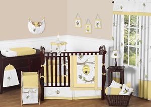 Cheap Yellow White Gray Bumble Bee Unisex Baby Boy Girl Crib Room Bedding Set