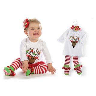 New 2pcs Baby Girl Kids Clothes Costume Reindeer Top Leggings Pants 6M 4T 66