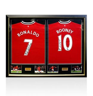 Wayne Rooney and Cristiano Ronaldo Signed Manchester United Shirts Dual Framed