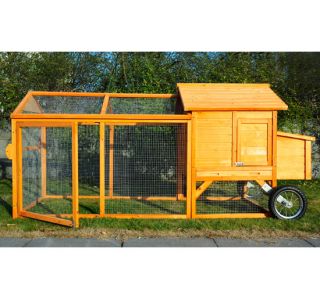  Backyard Wooden Chicken Coop Hen House Tractor w Fenced Run Wheels
