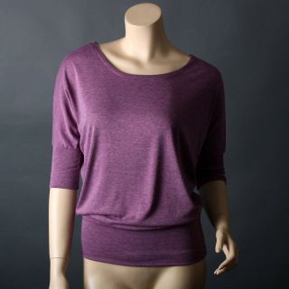 Plain Casual Sports Purple Womens Loose Round Neck Jersey Tee Shirt Size S