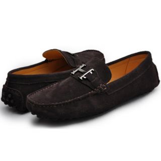 US6 11 Suede Leather Casual Alphabet H Buckle Loafer Mens Driving Shoes Moccasin