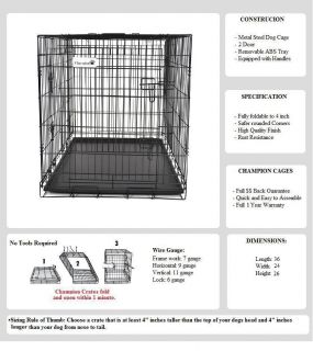 New Black Champion 36" 2 Door Folding Dog Cage Crate Kennel