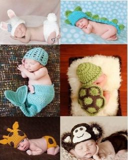 Hot Baby Girl Boy Costume Photography Crochet Knitted Beanie Hat Outfit Handmade