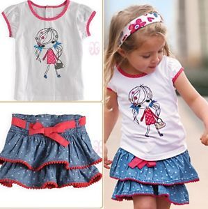 Girls Baby Kids Top Skirt 2 Pcs Outfit Set S1 6Y Lovely Casual Clothing Costume