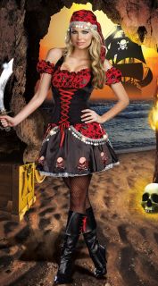 Sexy Women Pirate Skull Costume Robinson Crusoe Halloween Fancy Dress Partywear