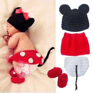 Cute Baby Girls Minnie Mouse Crochet Knit Costume Handmade Red Sz 0 12 Months