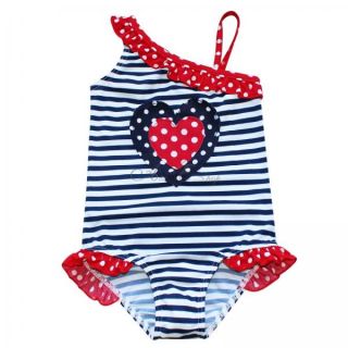 Girls Toddlers Striped Heart Swimsuit Swimwear Bathing Suit Swimming Costume 2T