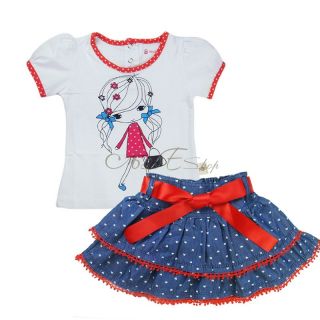 Girl Kids Top Shirt Skirt Tutu Minnie Dress Outfit 2pcs Costume Clothes Sz 2 6 Y