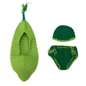 3pcs Baby Toddler Costume Knit Crochet Peas Bag Hats Pant Photography Cloth Set