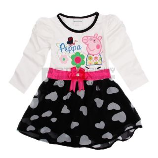 Baby Girl Kids Peppa Pig Costume Long Sleeve Heart Print Skirt Top Dress Sz 5T