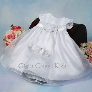 New Baby Girls White Dress Size s M L XL Christening Baptism Dedication Flower