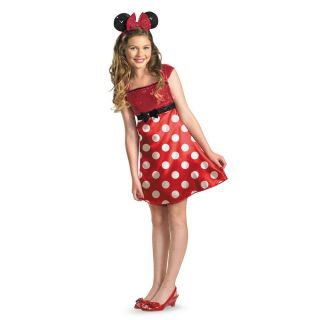 Girls Minnie Mouse Costume Fancy Dress Red Disney Teen Tween Child Ears Headband