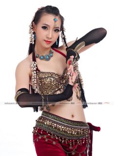 Tribal Professional Belly Dance Costumes Outfit Set 2Pics Bra Belt 6Colors