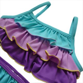 2pc Ruffle Layered Girl Swimsuit Kids Tankini Swimwear Swim Costume Sz 3 8 Y