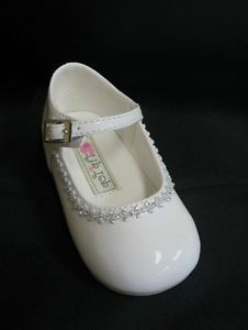 Clear Rhinestones Infant Toddler Baby Girls Dress Shoes Pageant Wedding Ivory