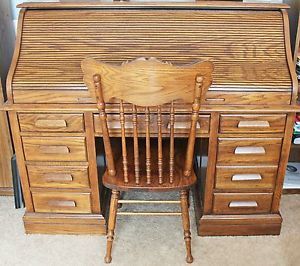 Rolltop Desk From Jasper Cabinet Company And Matching Chair