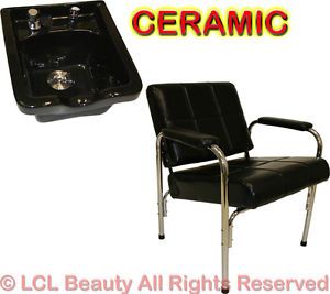 Black Ceramic Shampoo Bowl Sink Auto Recline Chair Barber Beauty Salon Equipment
