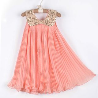 1pc Girl Kid Baby Chiffon Sequin Top Pleated Dresses Outfit Clothes 2 3Y Pink