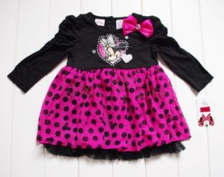 Minnie Mouse Baby Girls Long Sleeve Top Dress Pink Polka Dots Tutu Skirt Size 3T