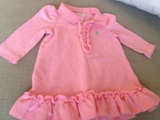 Baby Girls Ralph Lauren Pink Long Sleeve Polo Dress Size 6 Months Outfit Clothes