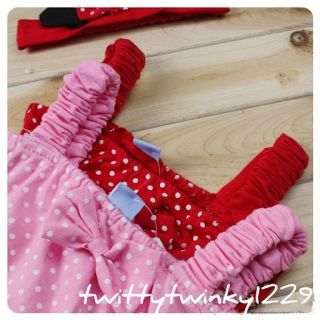Baby Girl Minnie Mouse Polka Dots All in One Jumpsuit 2 Pcs Set Headband 3M 24M