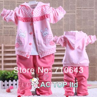 3in1 Baby infant girls suit kids clothing sets t shirt hoodies coat pants 6 18M
