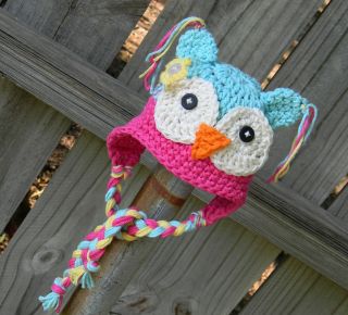 New Cute Owl Baby Child Girl Boy Knit Hat Cap Photograph Sky Blue Pink 9M 2Year
