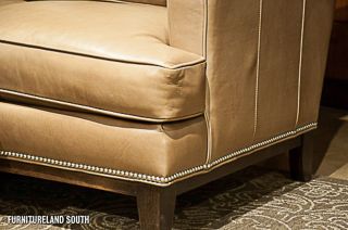 Bradington Young Crosby Tan Leather Sofa Chair Ottoman Set
