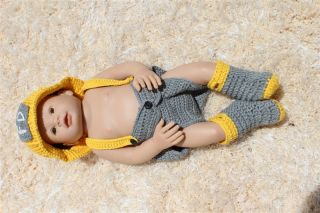 New Cute Handmade firemen Baby Knit Crochet Hats Nappy Shoes Newborn Photo Prop