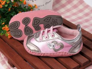 New Toddler Baby Girl Pink Silver Hard Sole Sneakers Walking Shoes 6 9 12 Months