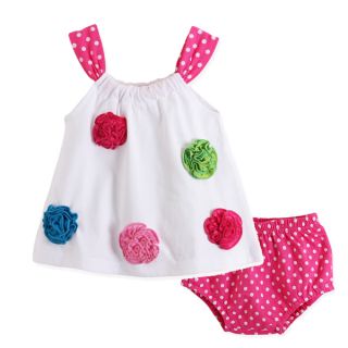 2pcs New Baby Girl Infant Flower Top Pants Polka Dot Shorts Outfit Clothes 0 6M