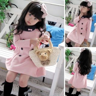 Kids Girls Pink Cotton Dress Toddlers Shirt Princess Dress Size 3 4 5 6 7 8years