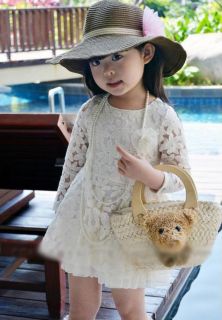New Cute Baby Girls Kids Children Princess Dress Clothes Long Sleeve Lace Beige