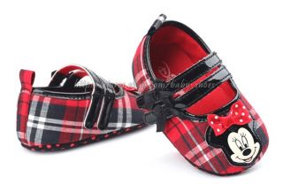 Toddler Baby Girl Red Plaid Minnie Mouse Crib Shoes Size 0 6 6 12 12 18 Months