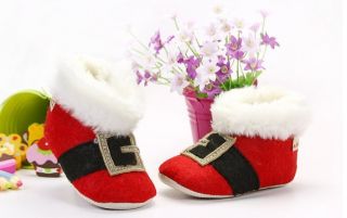 Toddler Baby Girls Boys Red Santa Claus Boots Christmas Crib Shoes Size 2 3 4