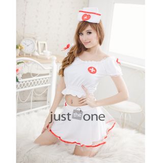 Hot Sexy Women White Nurse Costume Cosplay Tops Mini Dress Hat G String