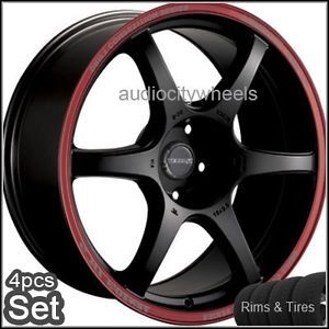 17" Wheels Tires Tenzo DC6 Black Red Ring Rims Lexus