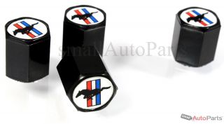 4 Ford Mustang Logo Black ABS Tire Wheel Stem Air Valve Caps Covers Set